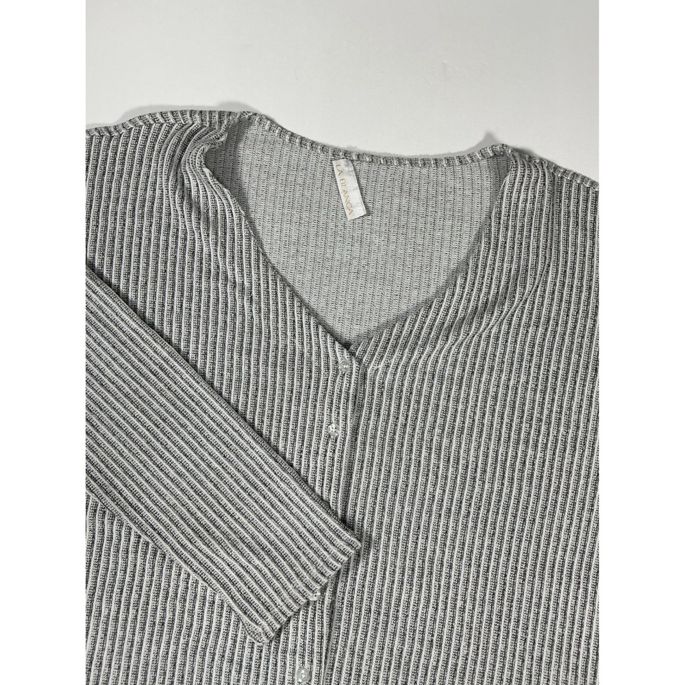 La Blanca Gray Ribbed Knit V-Neck Button Cardigan Sweater Top Plus Size 3X